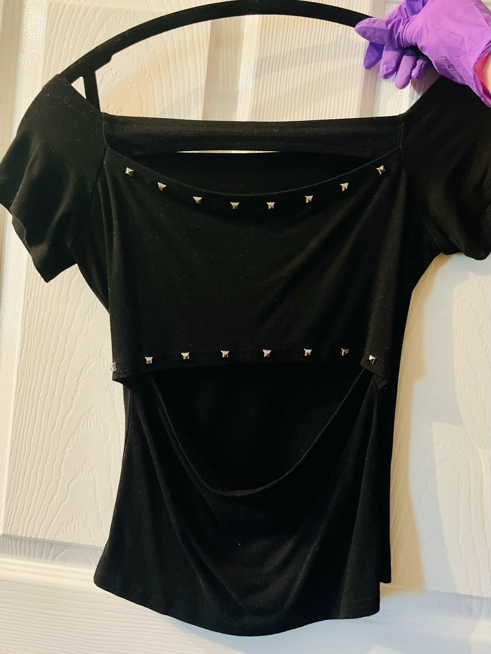 Black Stud-Trim Cut Out 2000s Women's Top